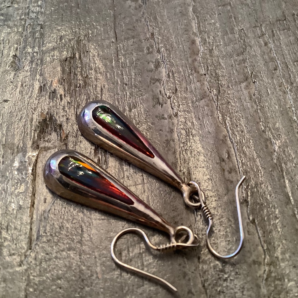 Fire Opal Australia Earrings sterling Mexico vtg like new❤️❤️❤️